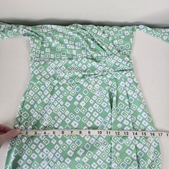 J. McLaughlin Green Geometric Print Faux Wrap Dress Catalina Cloth XS Stretch - Picture 10 of 13